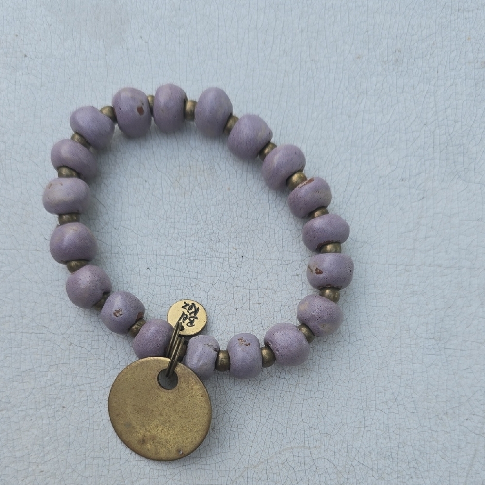 Purple Beaded Bracelet Gold Accent Charm Suicide Prevention - Picture 2 of 2